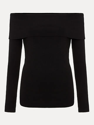 Phase Eight Nya Fine Knit Bardot Top, Black at John Lewis & Partners