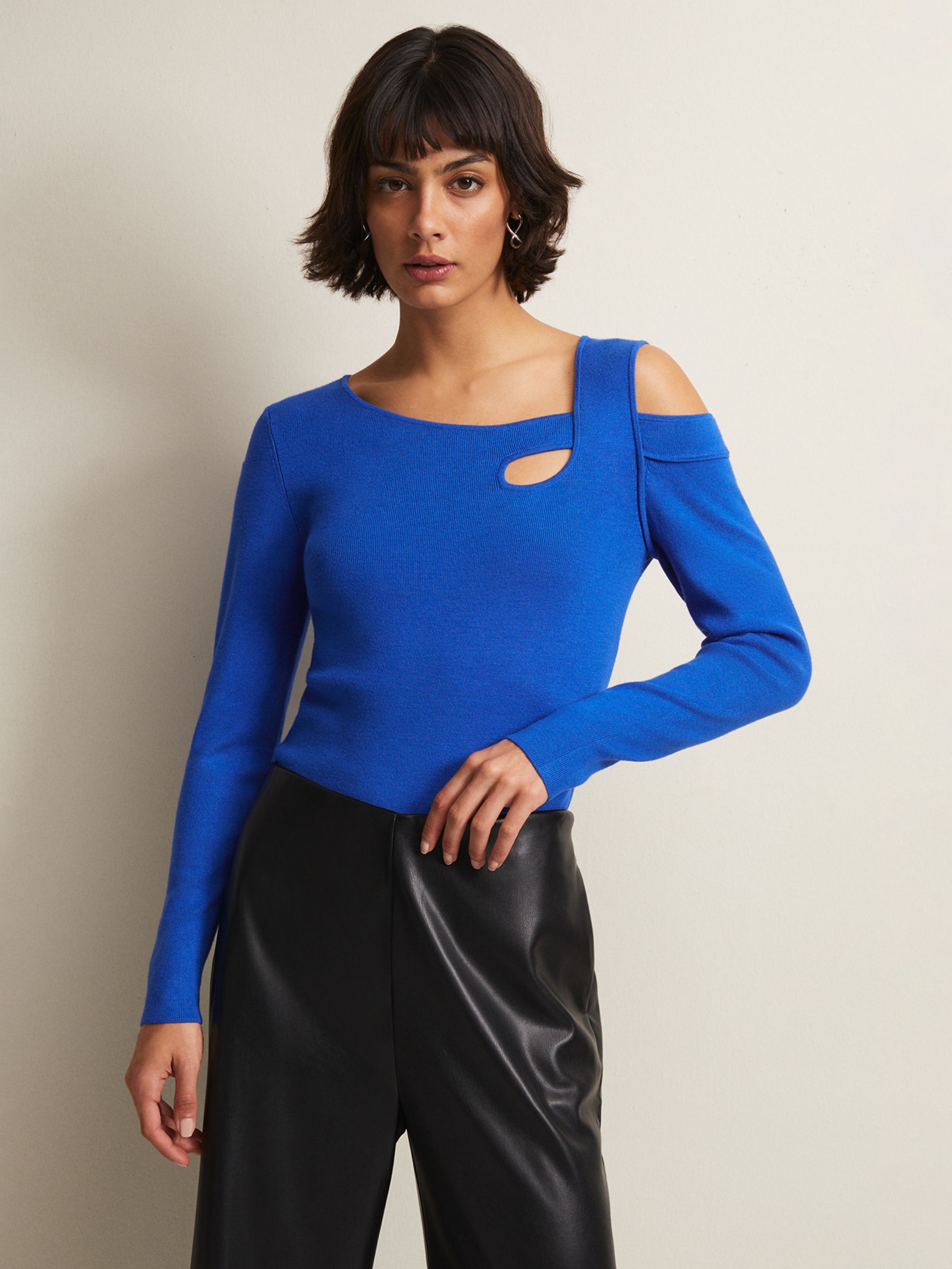 Phase Eight Wren Cut Out Shoulder Fitted Top, Blue at John Lewis