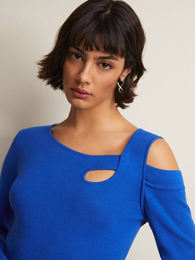Phase Eight Wren Cut Out Shoulder Fitted Top, Blue