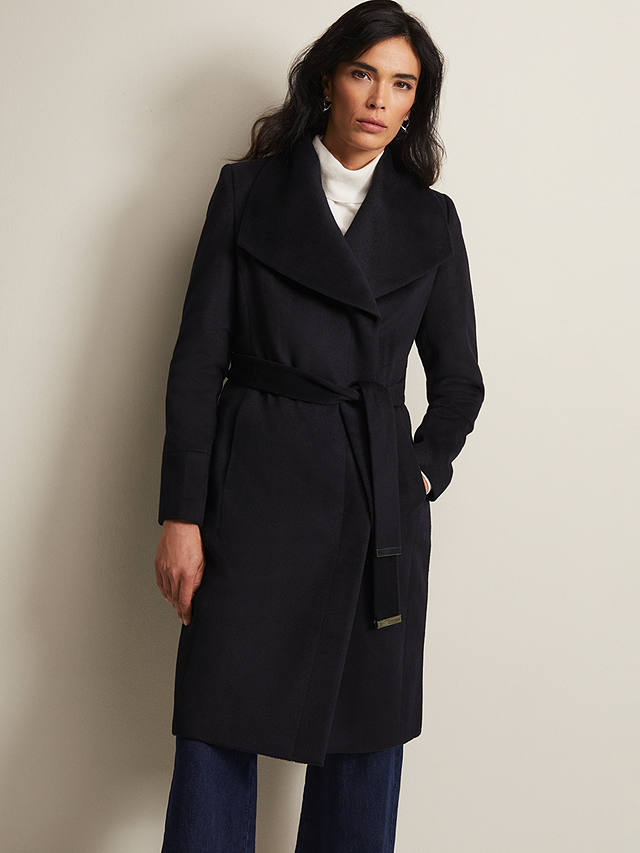 Phase Eight Nicci Belted Wool Blend Coat, Navy