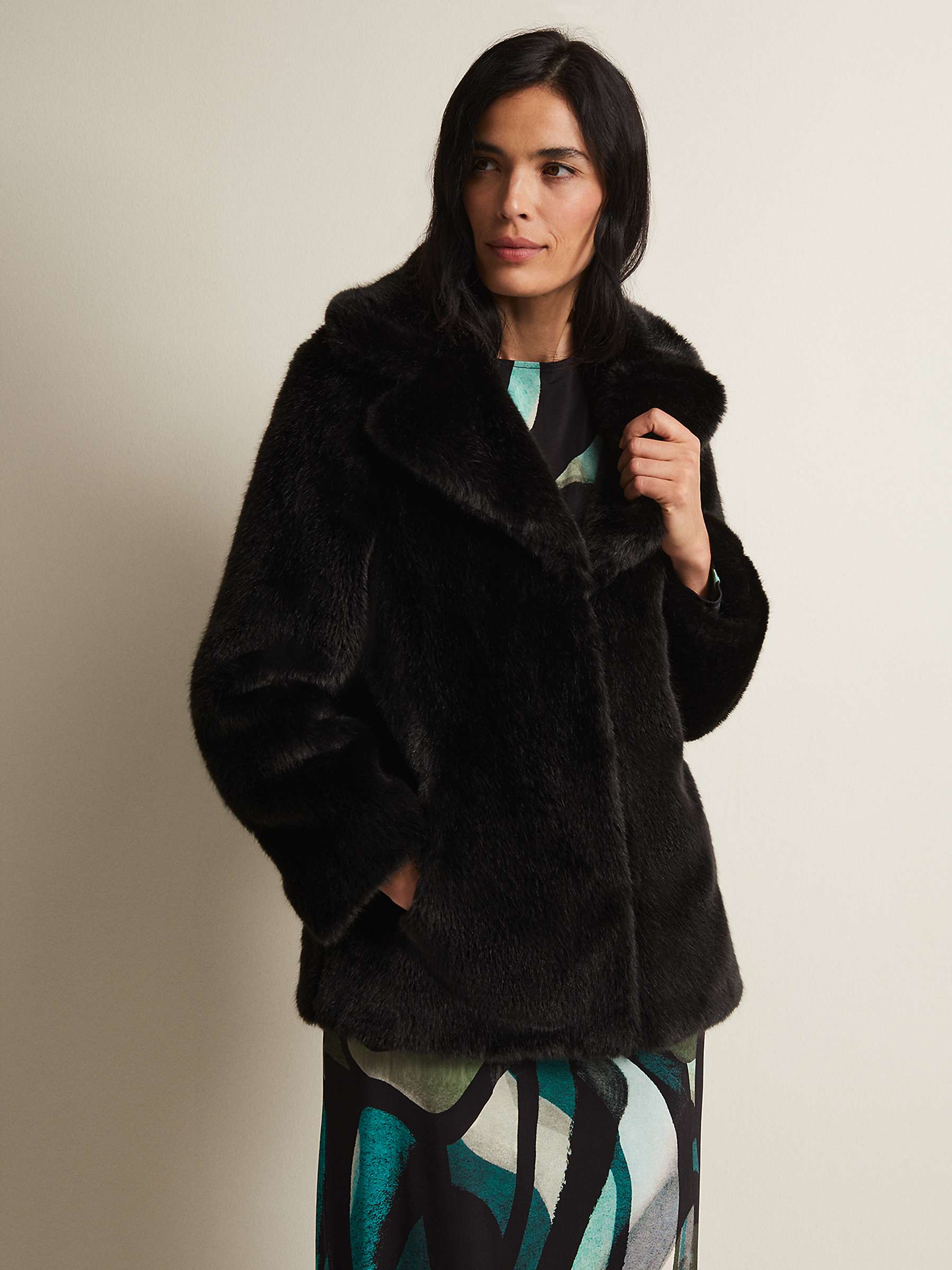 Buy Phase Eight Megan Short Faux Fur Coat, Black Online at johnlewis.com