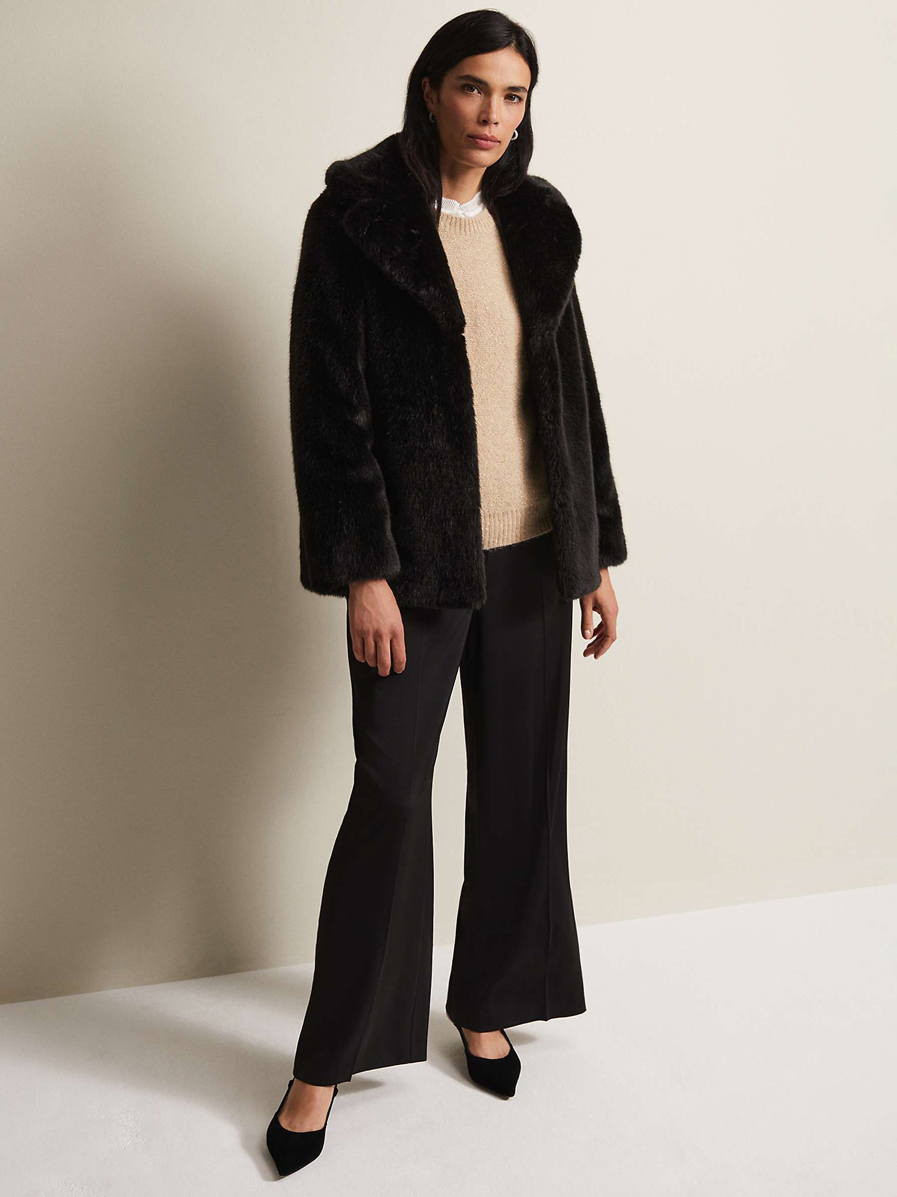Phase Eight Megan Short Faux Fur Coat, Black at John Lewis & Partners