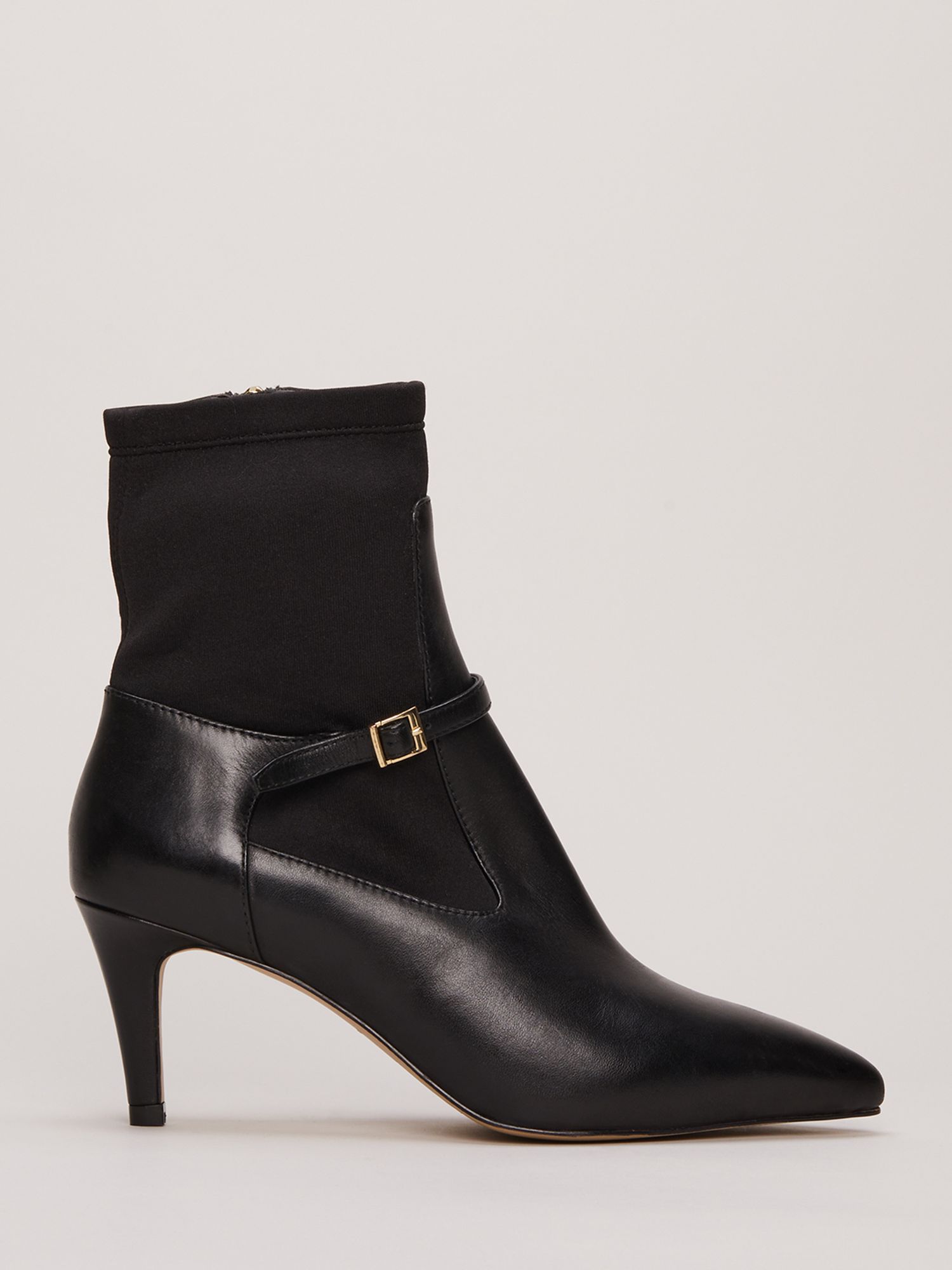Phase Eight Leather Buckle Detail Sock Boots, Black at John Lewis ...