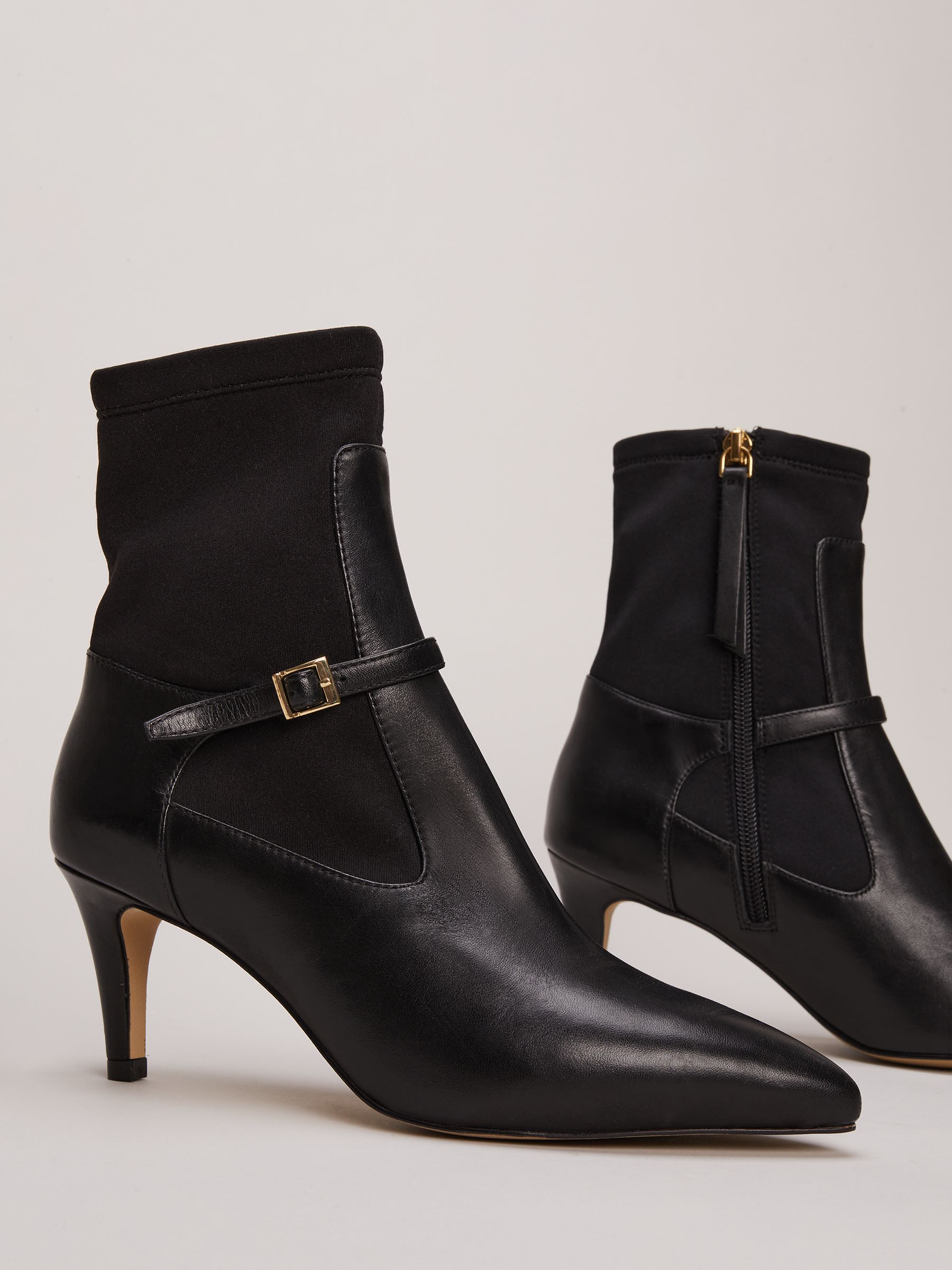 Phase Eight Leather Buckle Detail Sock Boots, Black at John Lewis ...