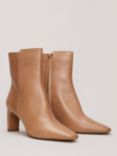 Phase Eight Slim Block Heel Leather Ankle Boots, Light Tan