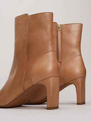 Phase Eight Slim Block Heel Leather Ankle Boots, Light Tan