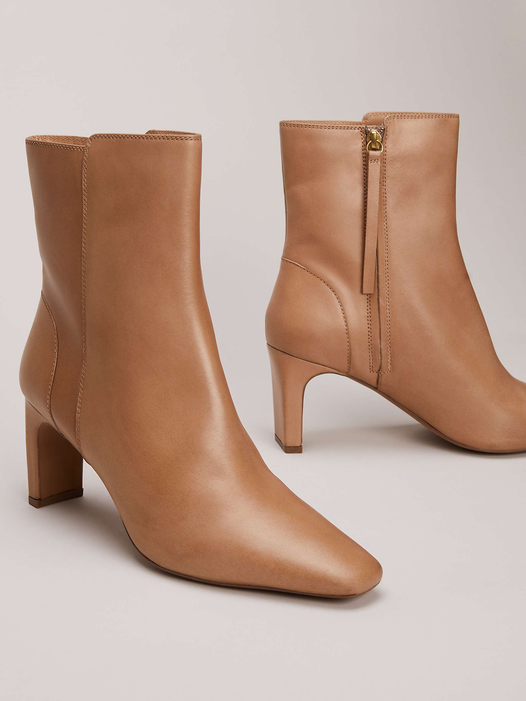 Buy Phase Eight Slim Block Heel Leather Ankle Boots, Light Tan Online at johnlewis.com