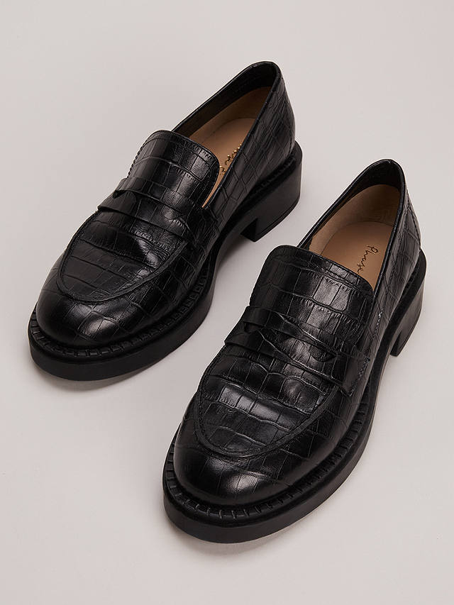 Phase Eight Chunky Leather Loafers, Black