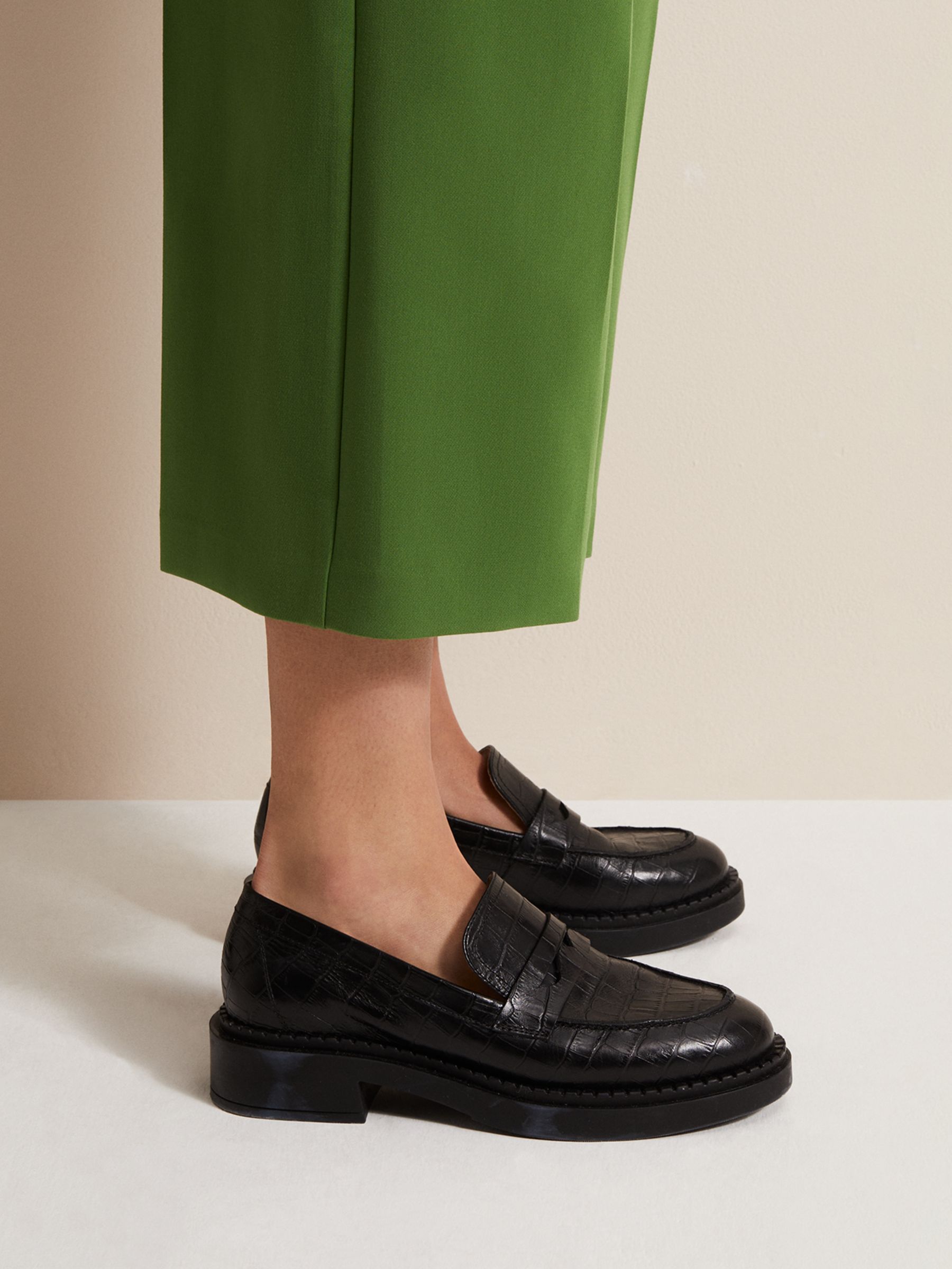 Phase Eight Chunky Leather Loafers, Black at John Lewis & Partners