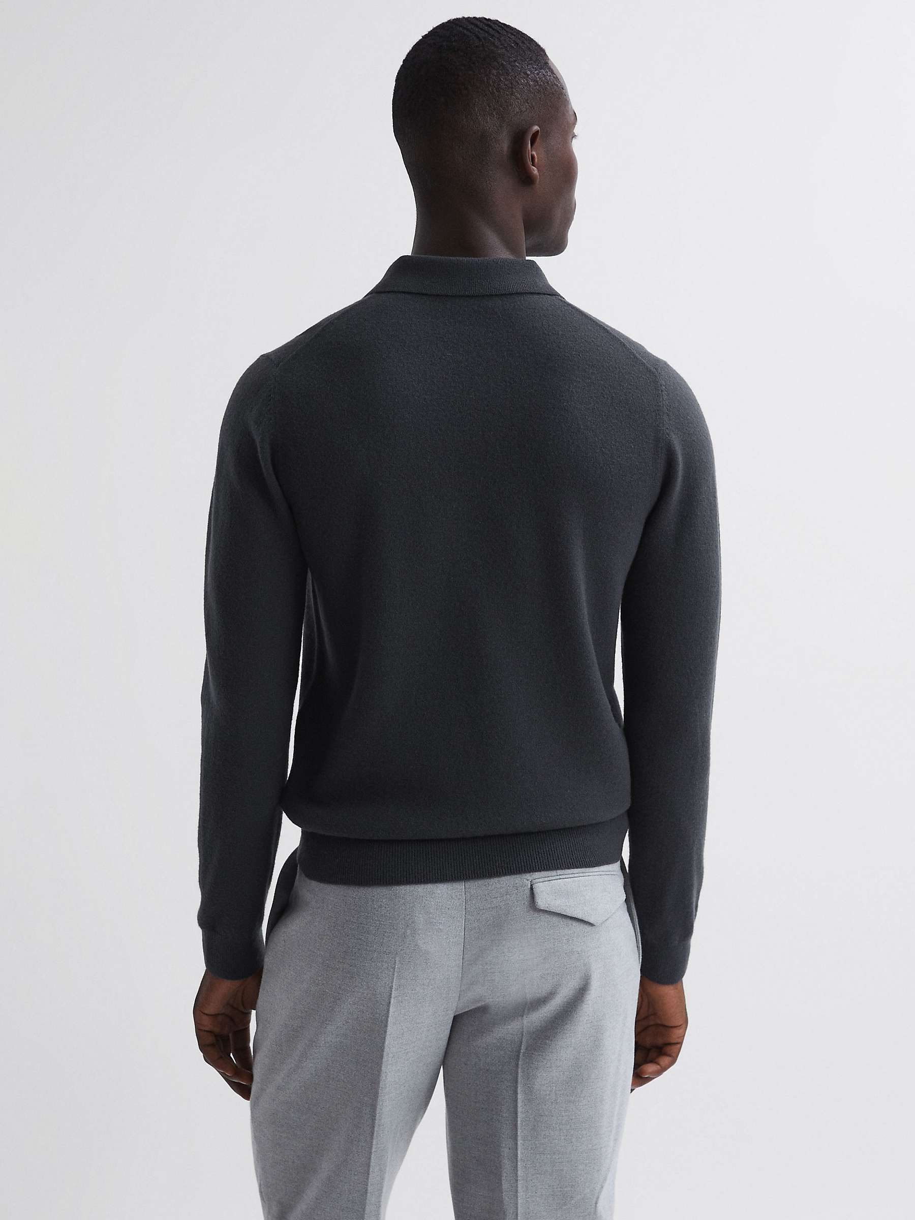 Reiss Swifts Wool Blend Knit Polo Shirt, Anthracite Grey at John Lewis ...