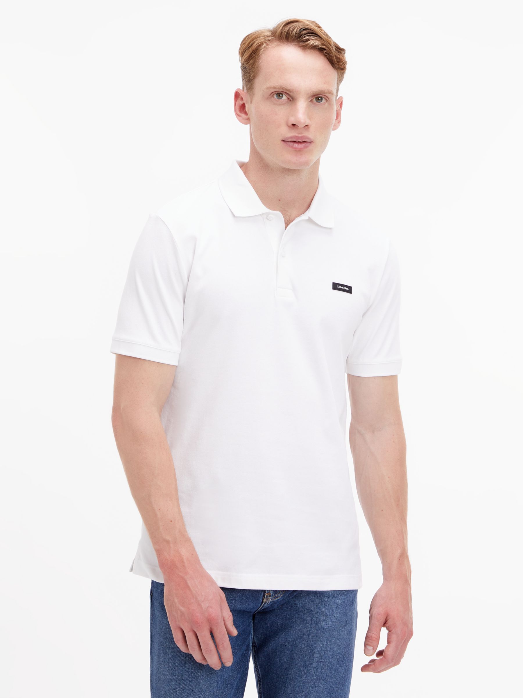 Calvin Klein Slim Stretch Pique Polo Shirt, Bright White at John Lewis ...