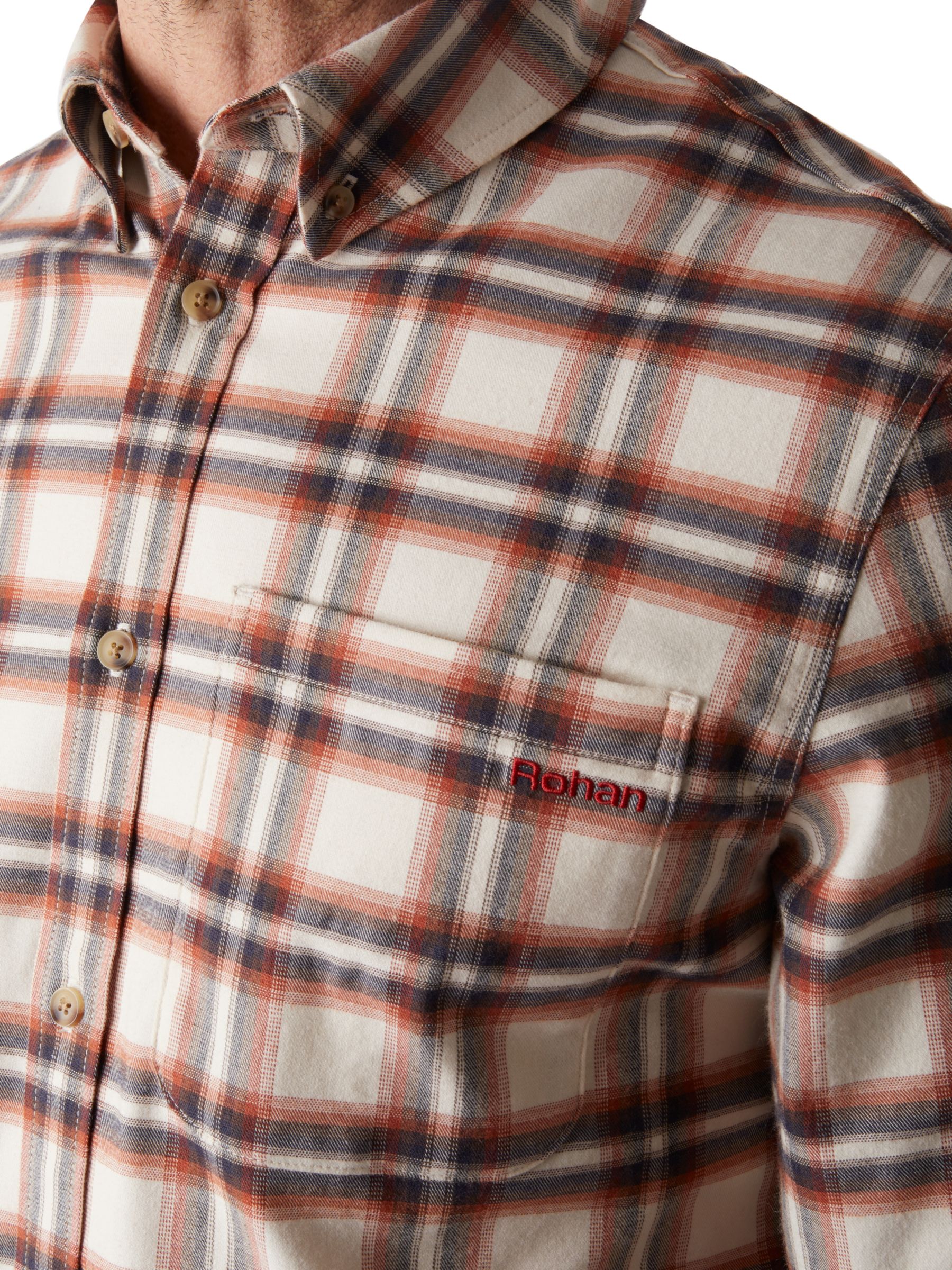 Rohan Dover Long Sleeve Check Shirt, Ecru/Red, S