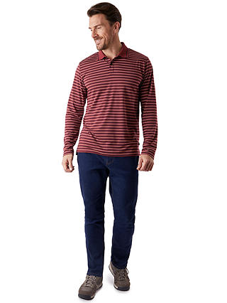 Rohan Shoreline Long Sleeve Stripe Polo Shirt, Auburnred/Navy