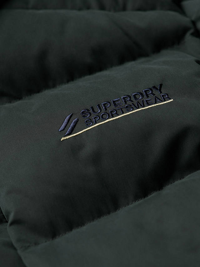Superdry Hooded Microfibre Sports Puffer Jacket, Academy Dark Green