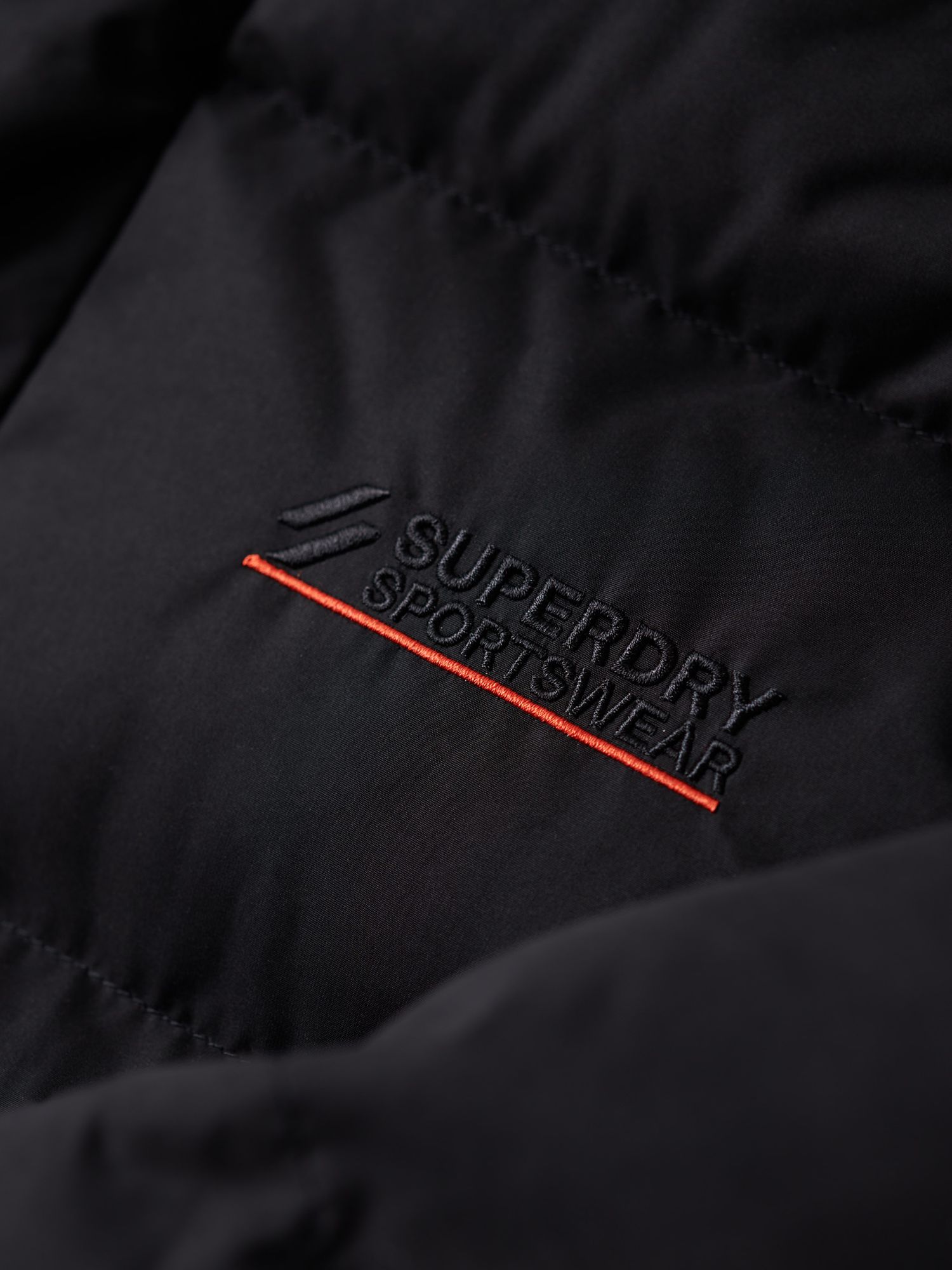 Superdry Hooded Microfibre Sports Puffer Jacket, Black at John Lewis ...