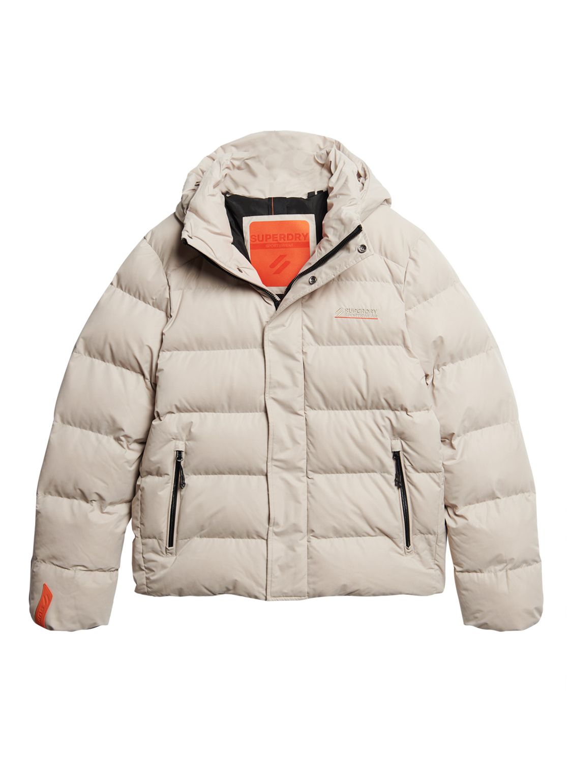 Superdry Hooded Microfibre Sports Puffer Jacket, Black at John Lewis &  Partners