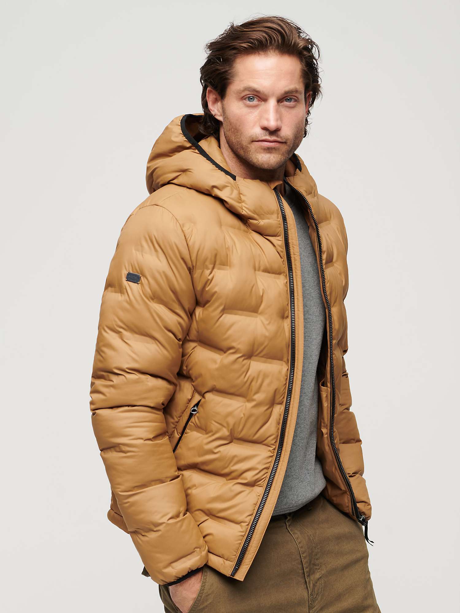 Short Quilted Puffer Jacket, Dark Tobacco at John Lewis & Partners