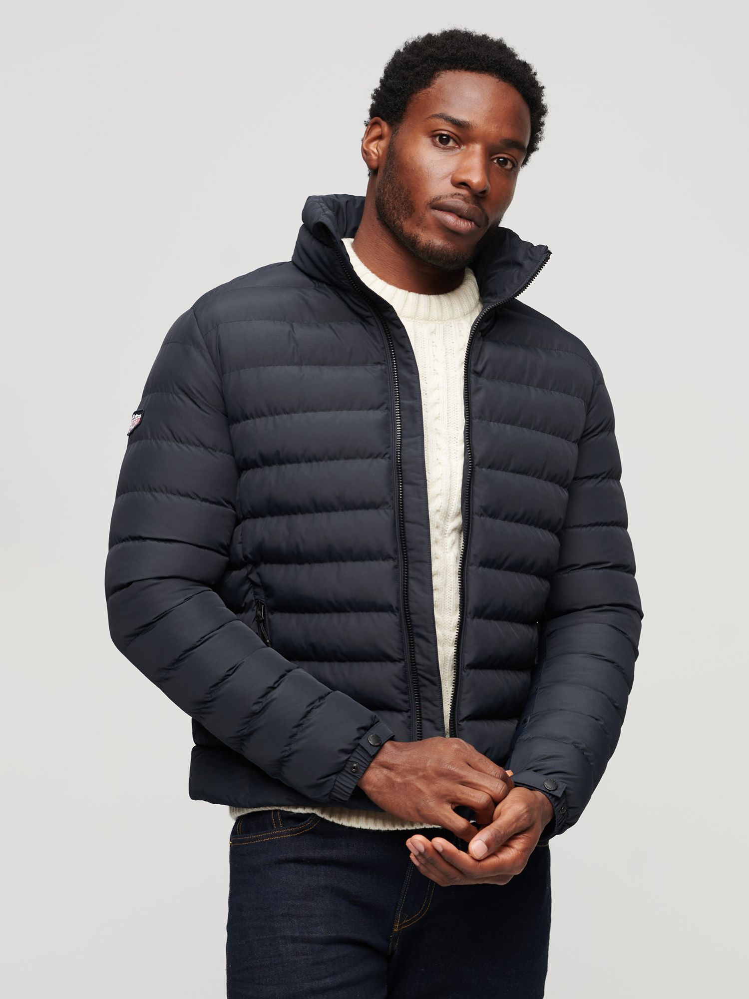 Superdry Fuji Embroidered Padded Jacket, Eclipse Navy at John Lewis ...
