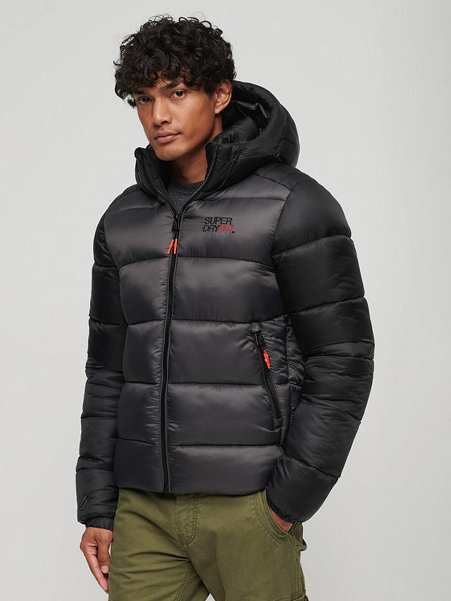 Superdry Hooded Colour Block Sports Puffer Jacket, Black at John Lewis ...