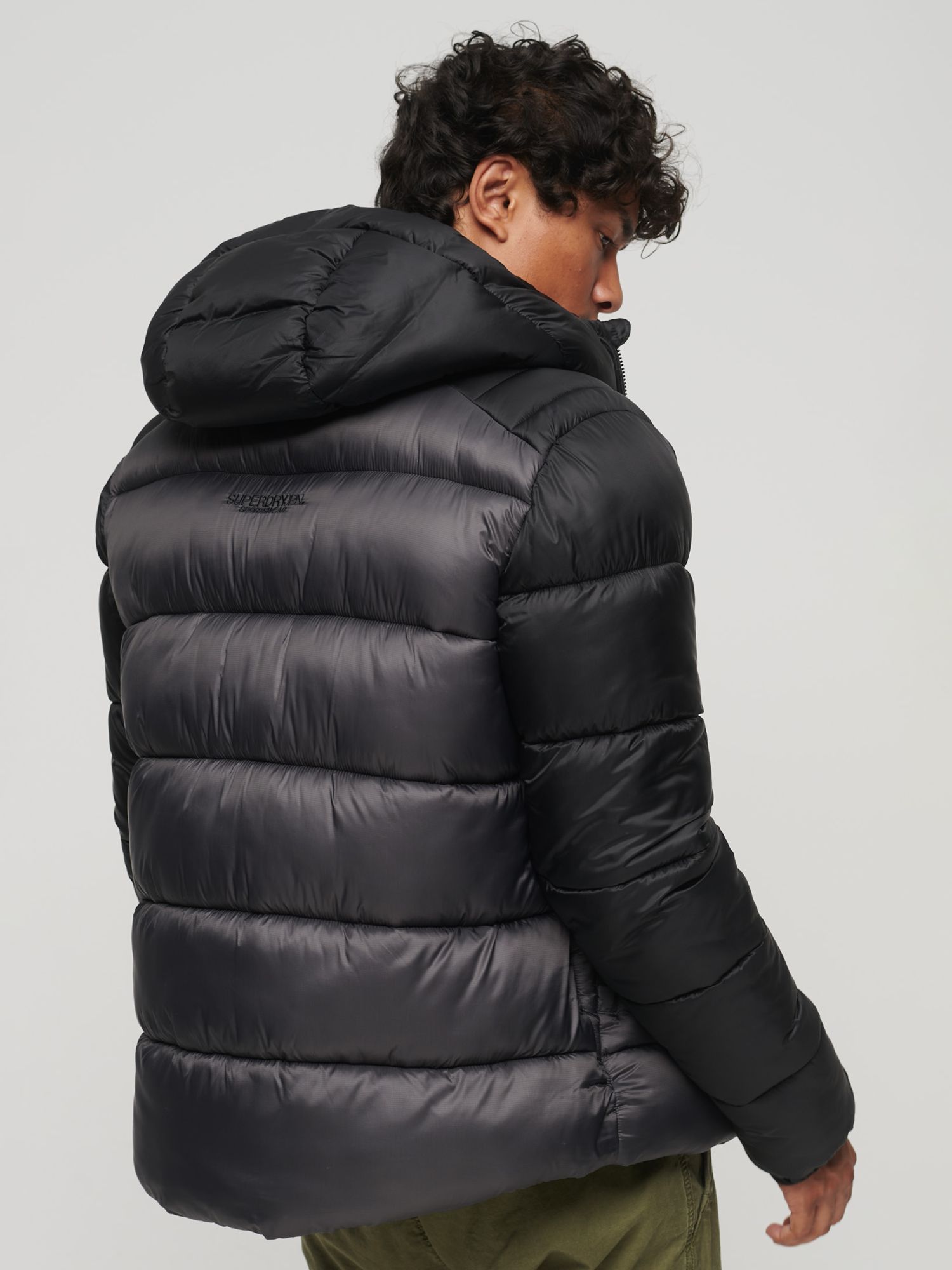 Superdry Hooded Colour Block Sports Puffer Jacket, Black at John Lewis ...