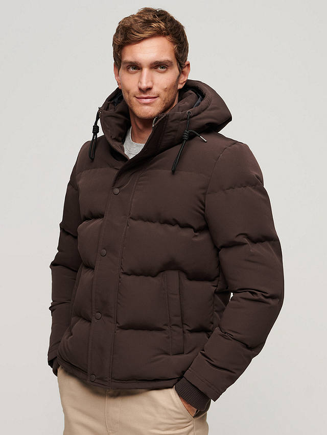 Superdry Everest Hooded Puffer Jacket, Dark Brown