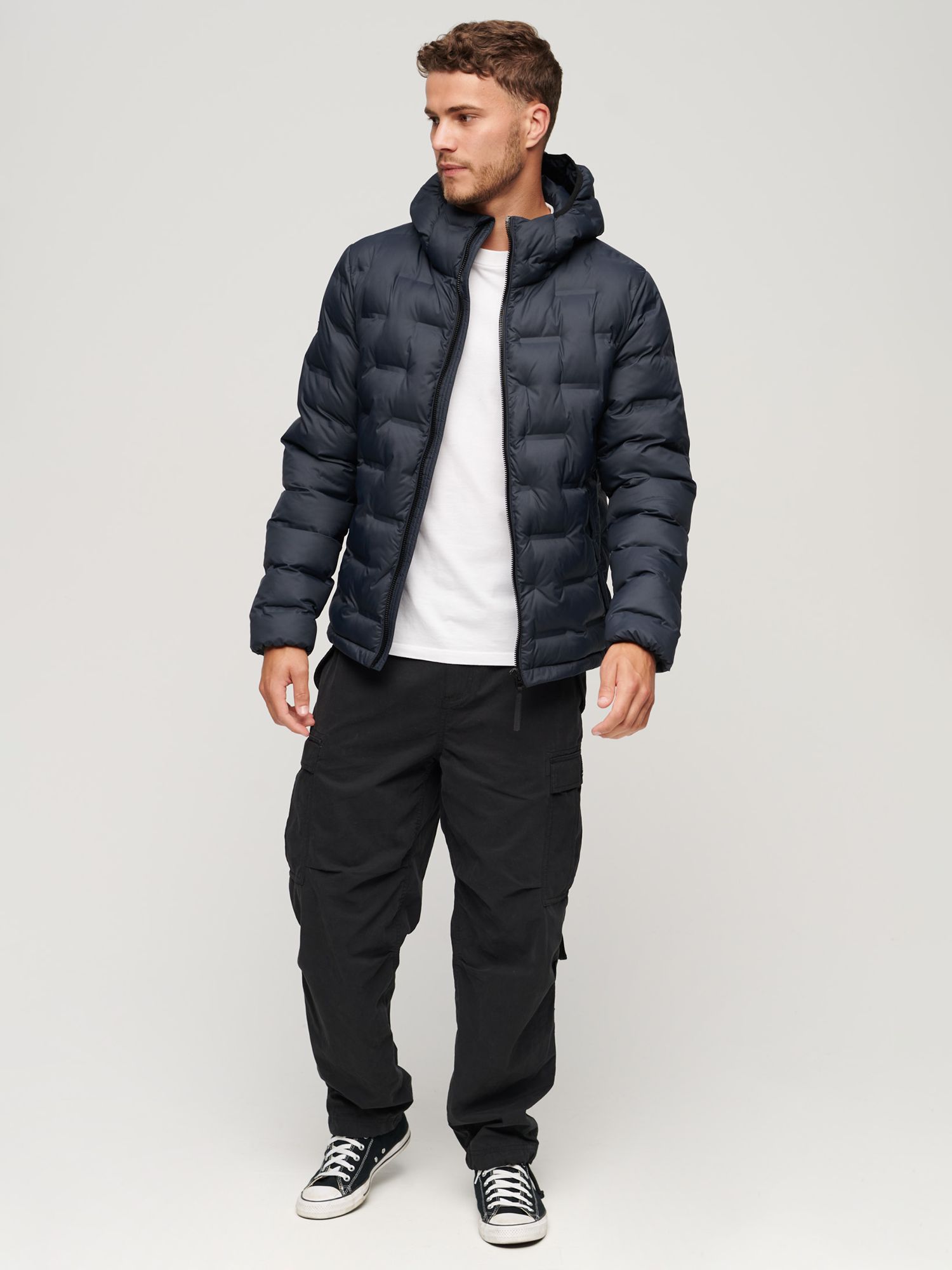 Superdry Short Quilted Puffer Jacket, Eclipse Navy at John Lewis & Partners