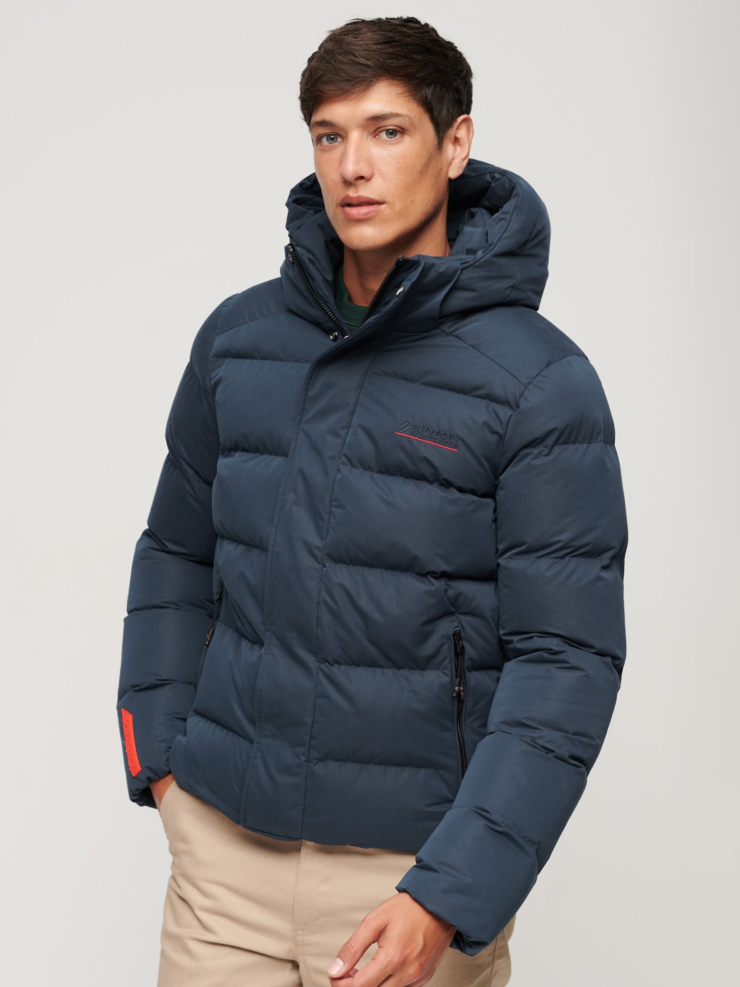 Superdry Hooded Microfibre Sports Puffer Jacket, Baltic Blue at
