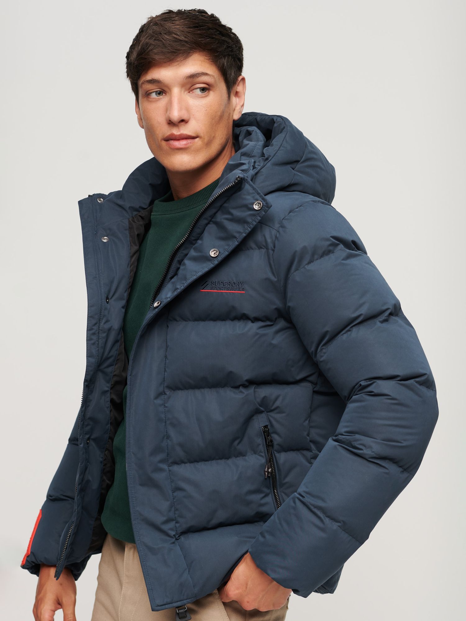 Superdry Hooded Microfibre Sports Puffer Jacket, Baltic Blue at John ...