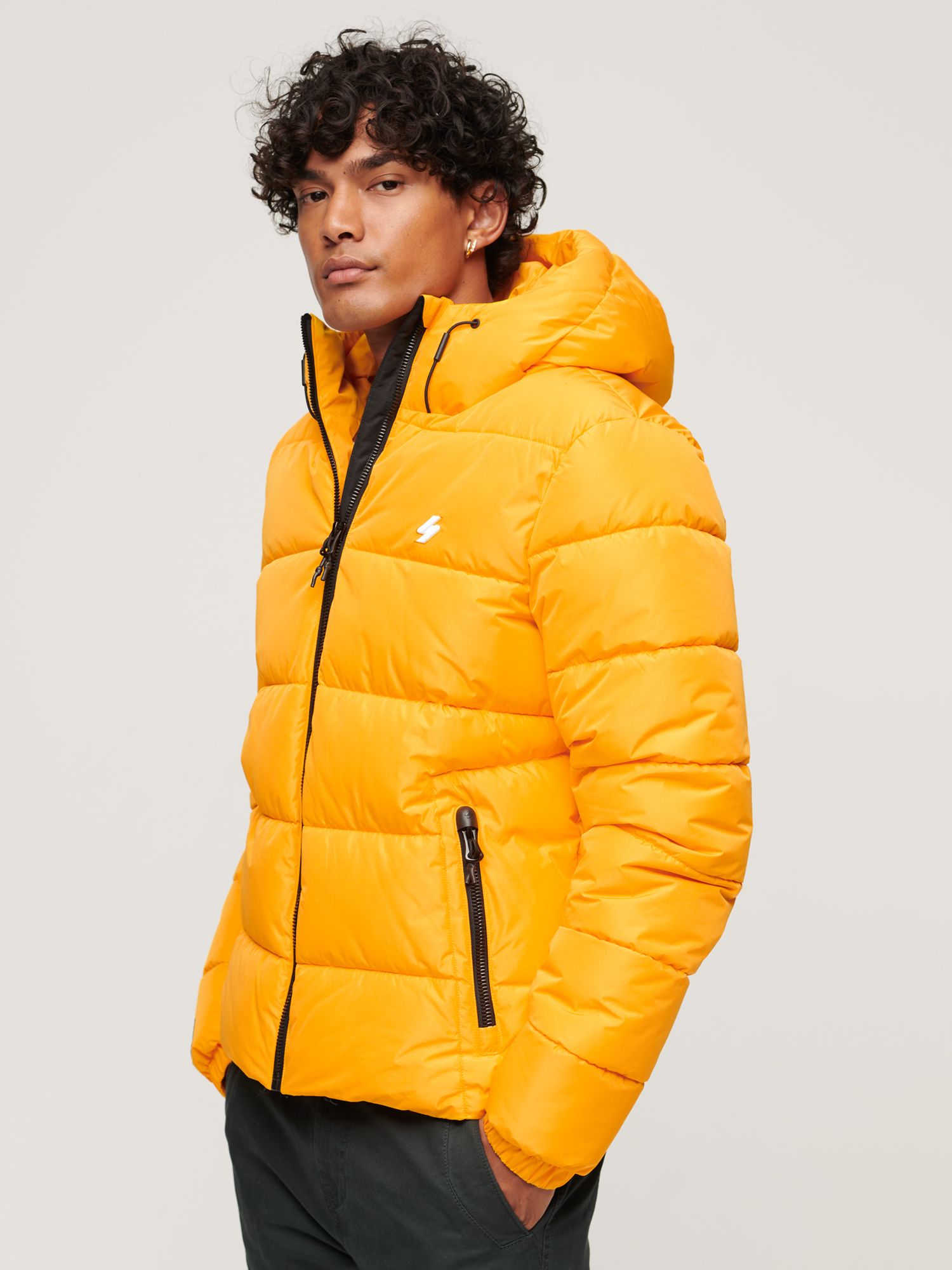 Superdry Hooded Sports Puffer Jacket, Saffron Yellow at John Lewis ...