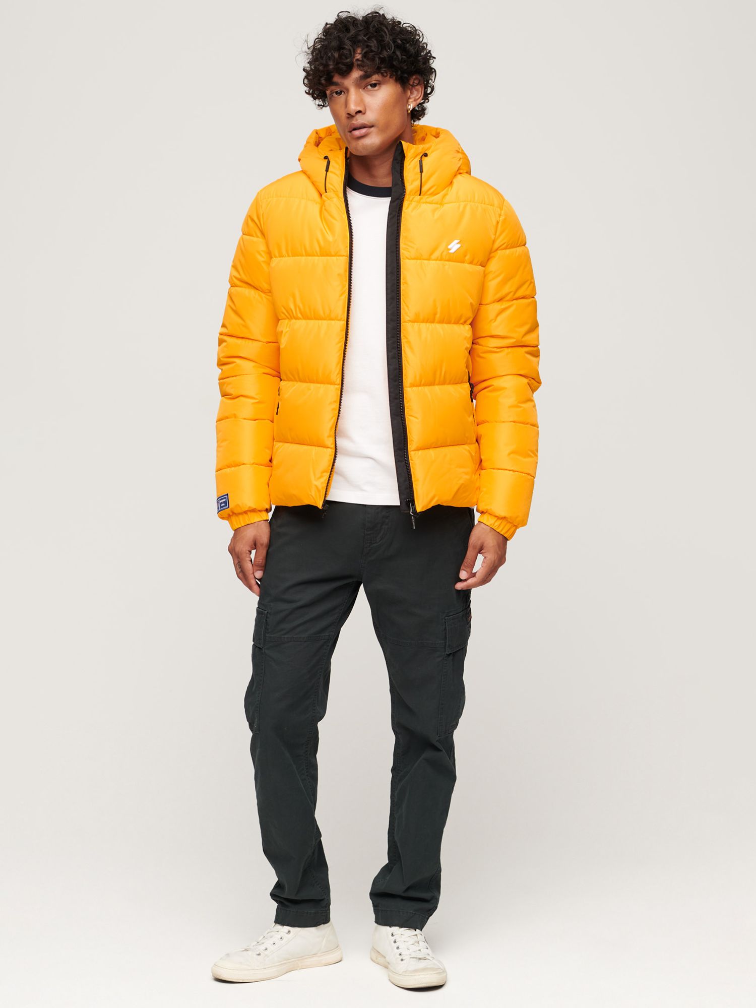 Superdry Hooded Sports Puffer Jacket, Saffron Yellow at John Lewis ...