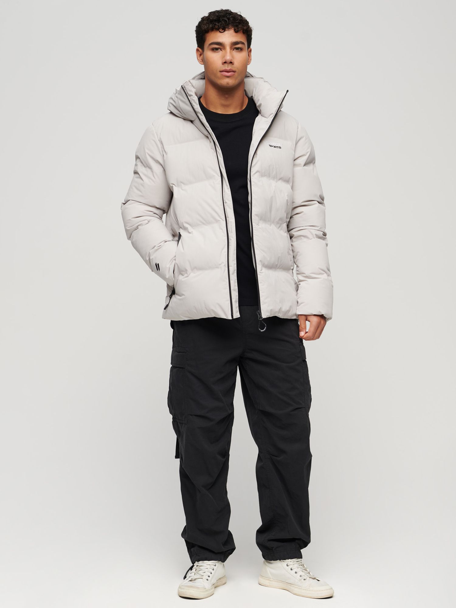 at Lewis & Hooded Superdry Boxy John Puffer Jacket, Partners Grey Moonlight