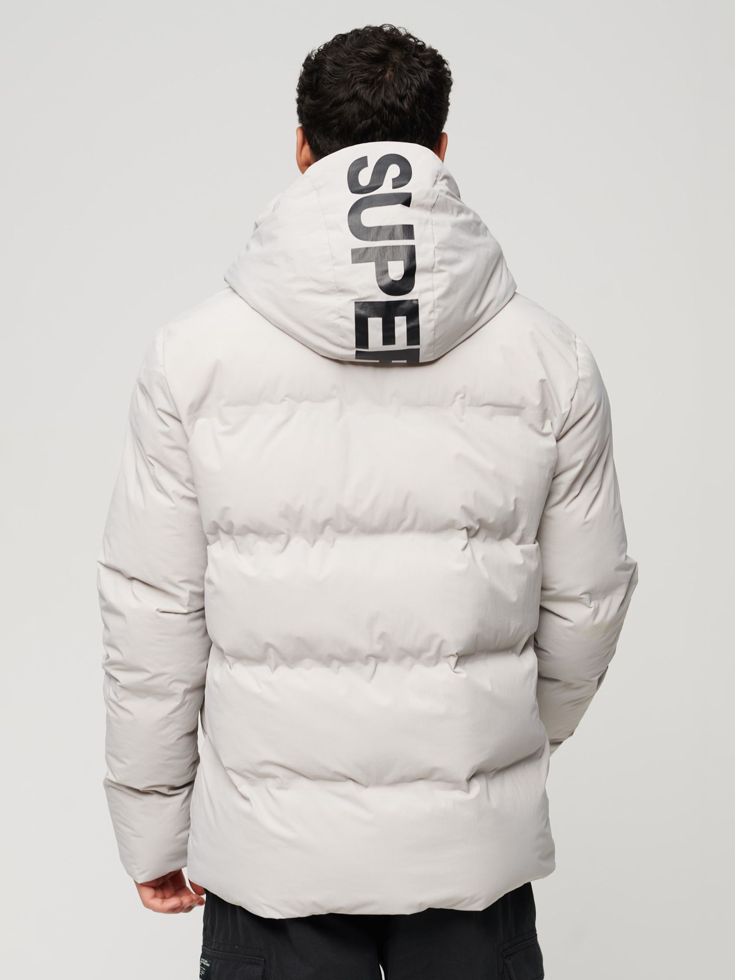 Superdry Hooded Boxy Puffer John & Moonlight Partners Jacket, Grey at Lewis