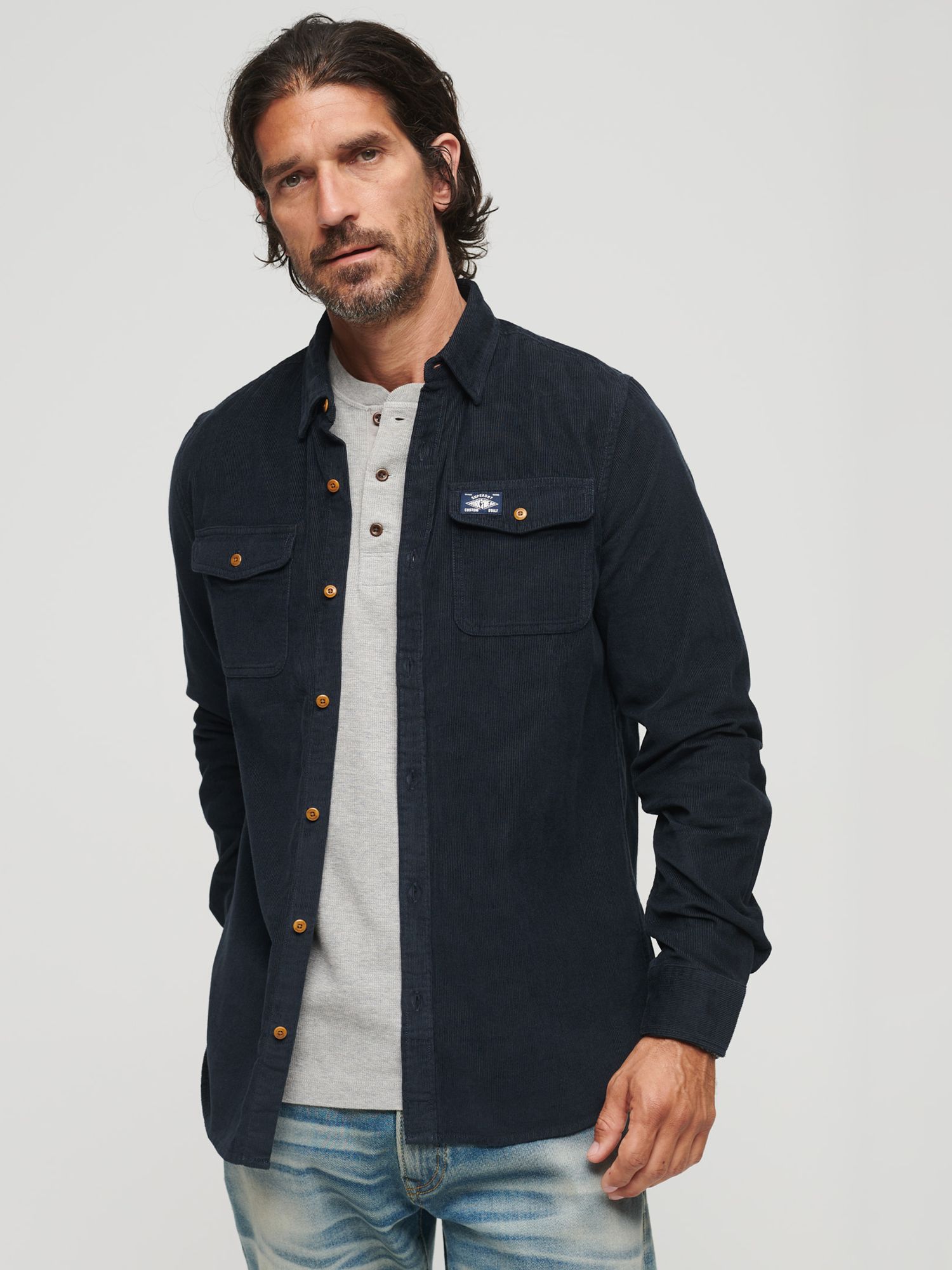 Superdry Trailsman Relaxed Fit Corduroy Shirt, Eclipse Navy at John ...