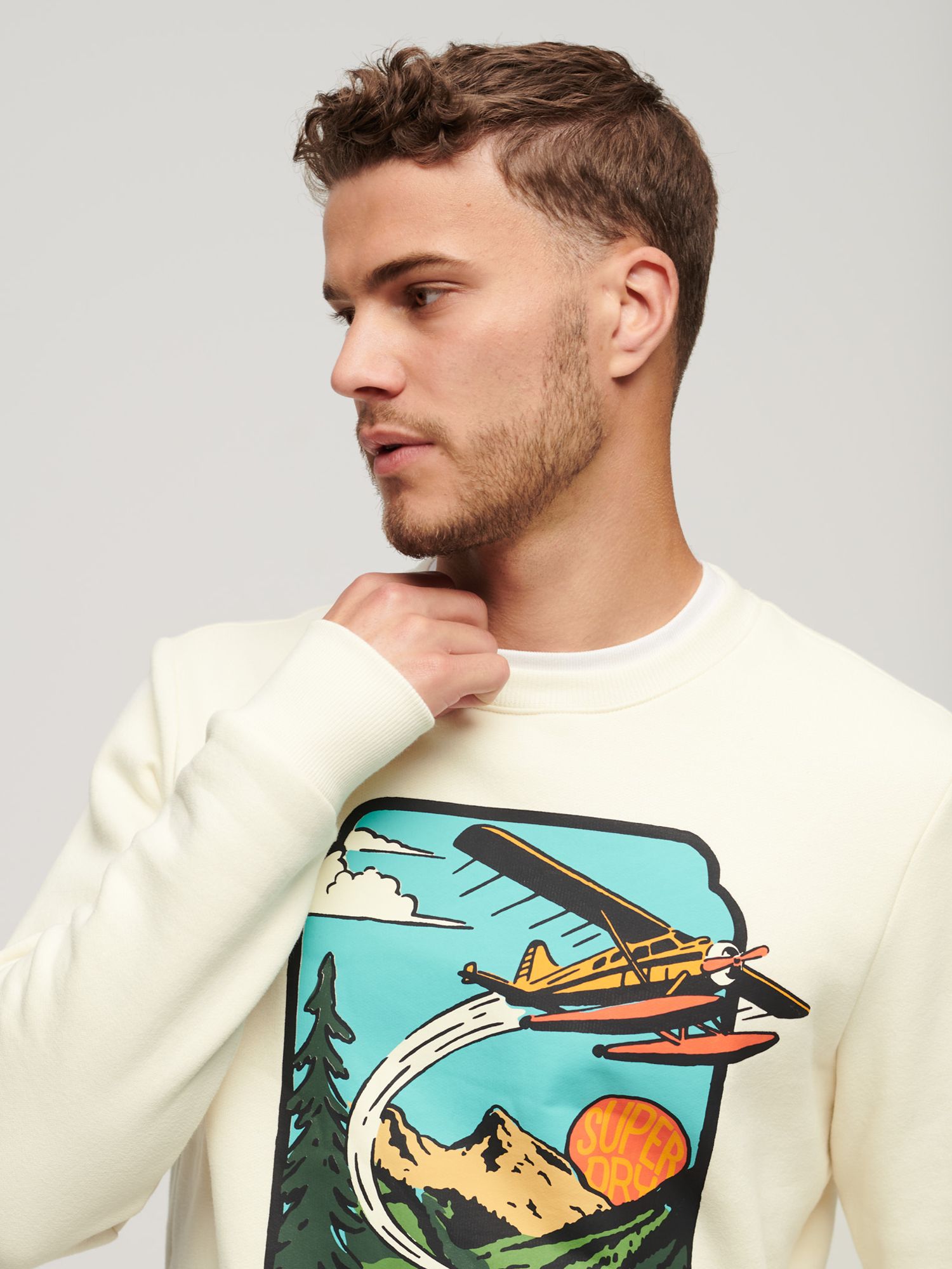 Superdry Travel Postcard Graphic Crew Sweatshirt Winter White at