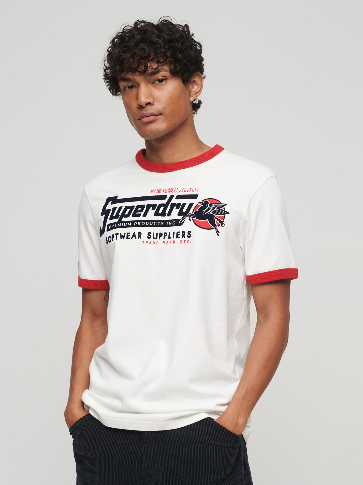 Superdry Core Logo American Classic Ringer T-Shirt, White/Flare Red at ...