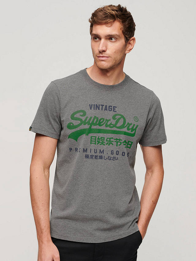 Superdry Vintage Logo Premium Goods T-Shirt, Mid Grey Marl