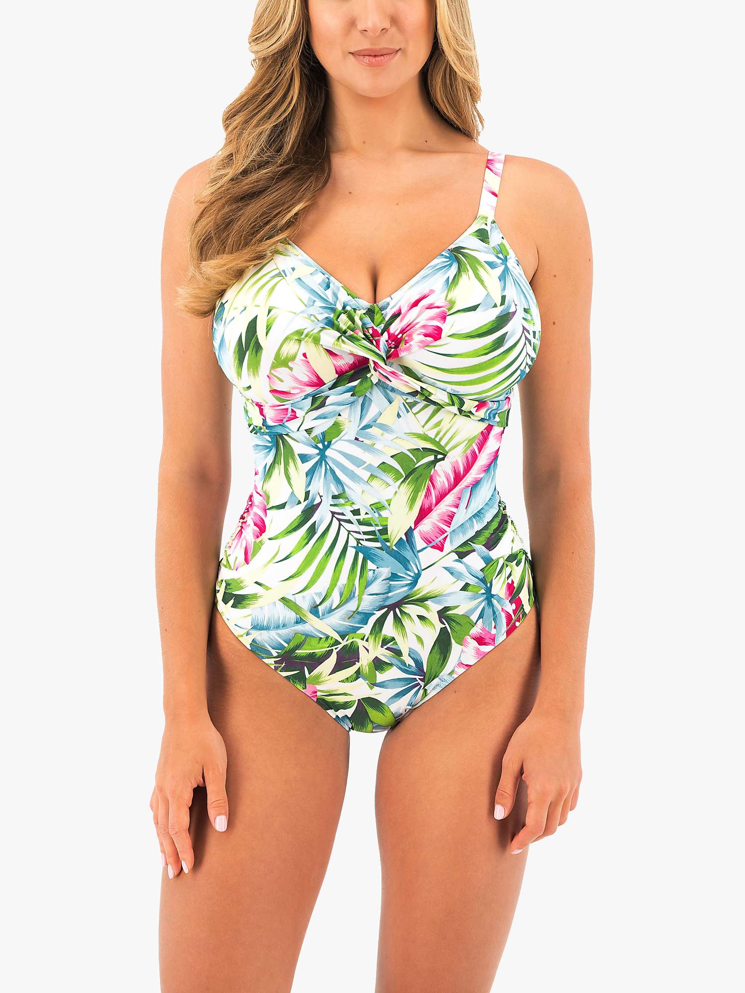 Buy Fantasie Langkawi Palm Print Underwired Twist Front Swimsuit, White/Multi Online at johnlewis.com