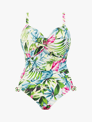 Fantasie Langkawi Palm Print Underwired Twist Front Swimsuit, White/Multi