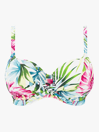 Fantasie Langkawi Palm Print Underwired Full Cup Bikini Top, White/Multi