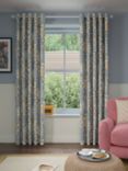 John Lewis Alva Print Pair Blackout/Thermal Lined Eyelet Curtains, Lake Blue