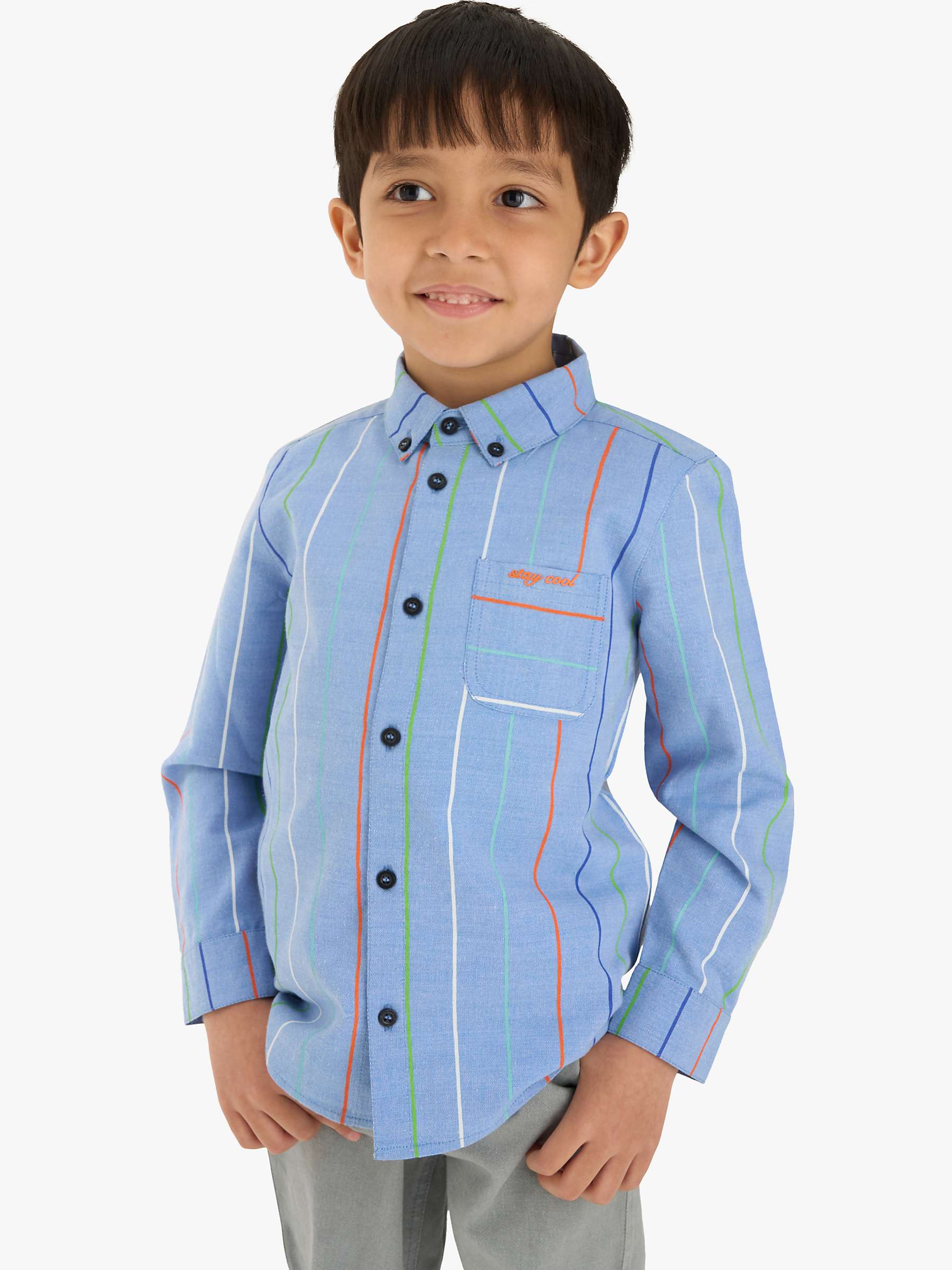 Buy Angel & Rocket Kids' Harris Embroidered Stripe Shirt, Blue Online at johnlewis.com