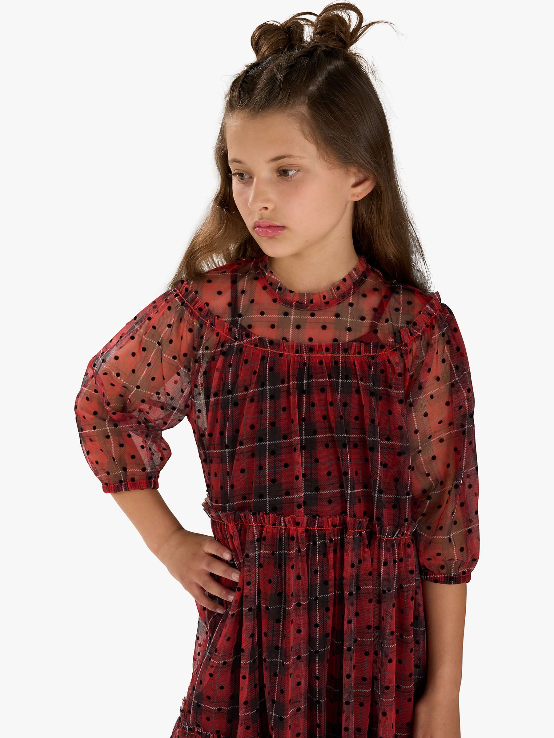 Buy Angel & Rocket Kids' Cara Tartan Spot Dress, Red Online at johnlewis.com