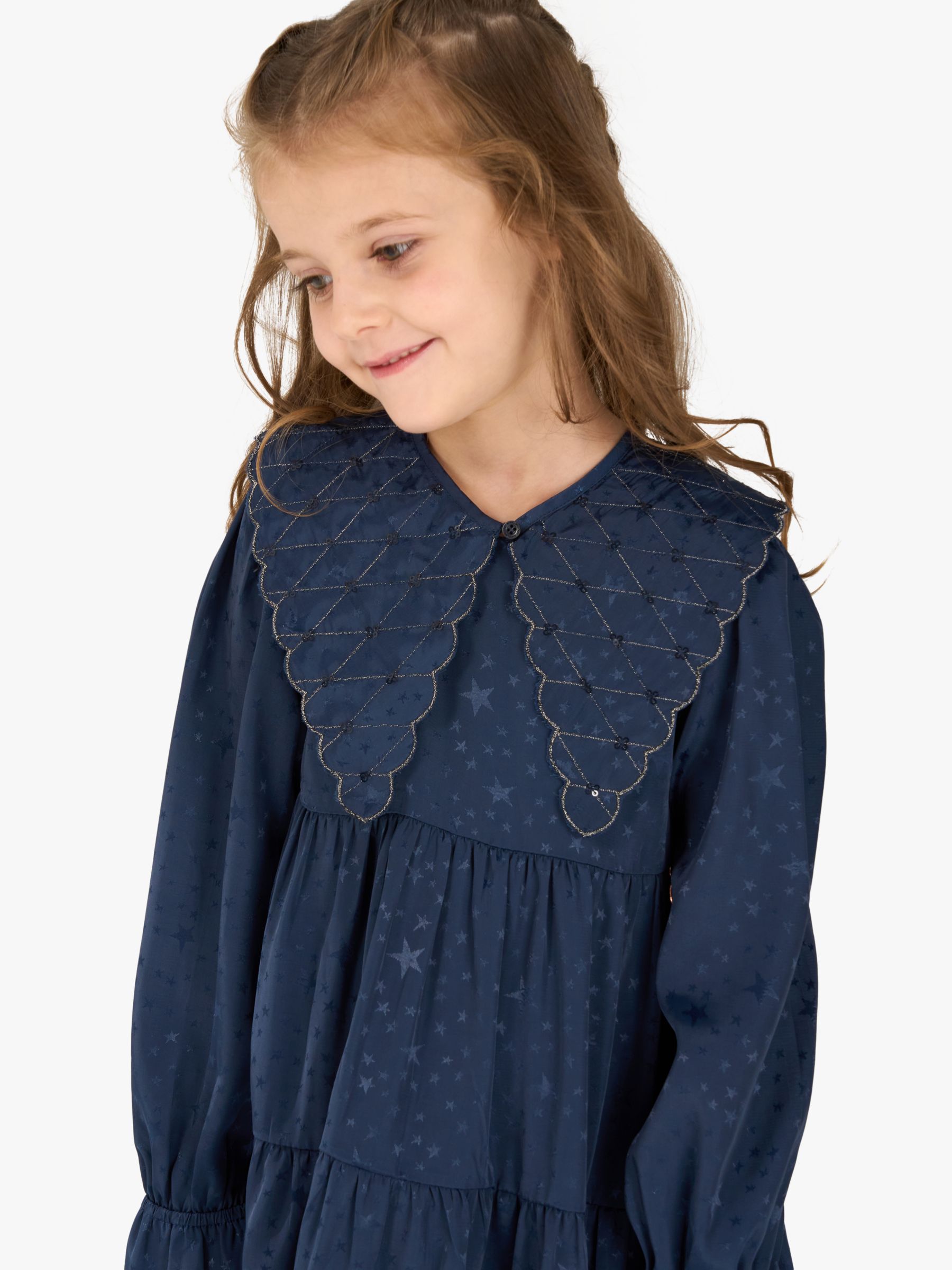 Buy Angel & Rocket Kids' Sophia Jacquard Star Tiered Dress, Navy Online at johnlewis.com