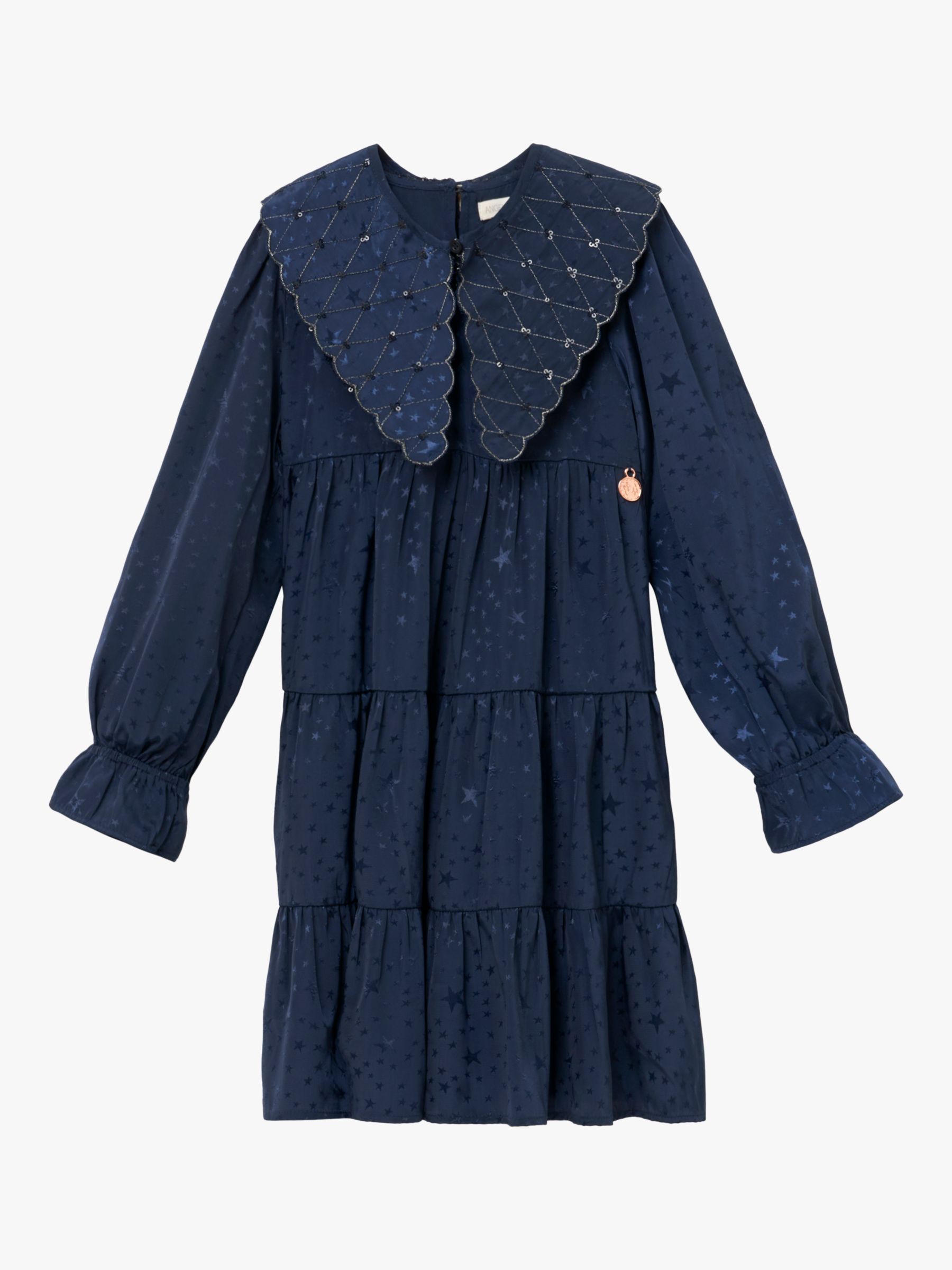 Buy Angel & Rocket Kids' Sophia Jacquard Star Tiered Dress, Navy Online at johnlewis.com