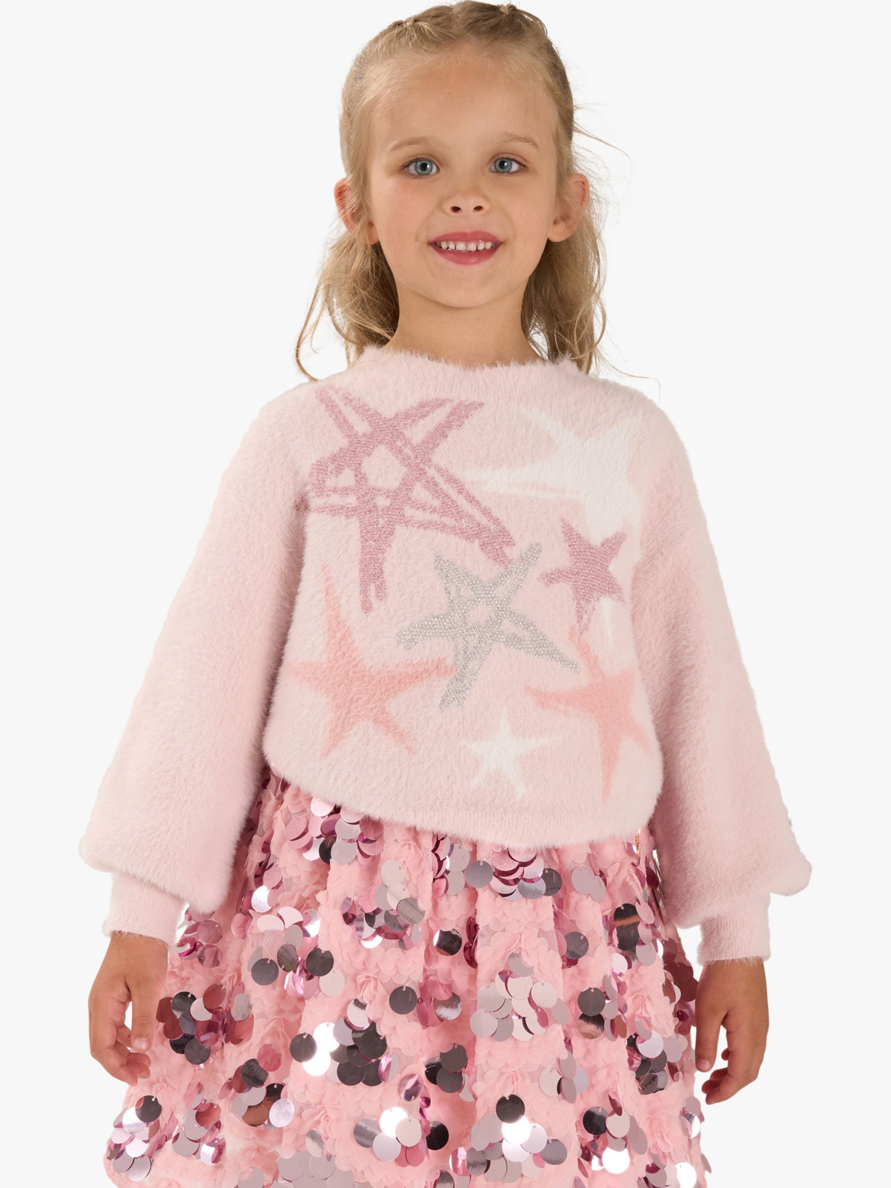 Angel & Rocket Kids' Lizzie Pastel Star Jumper, Pink