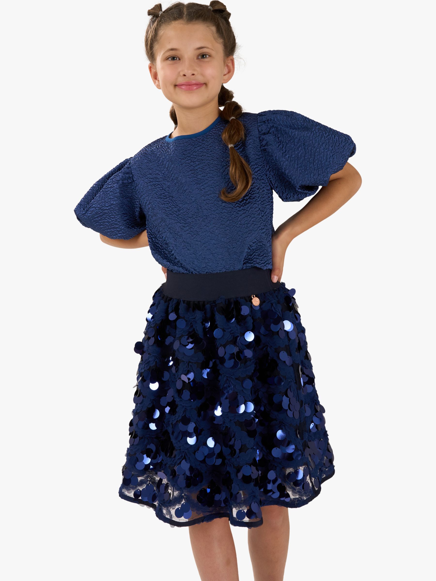 Buy Angel & Rocket Kids' Ellie Sequin Skirt, Navy Online at johnlewis.com