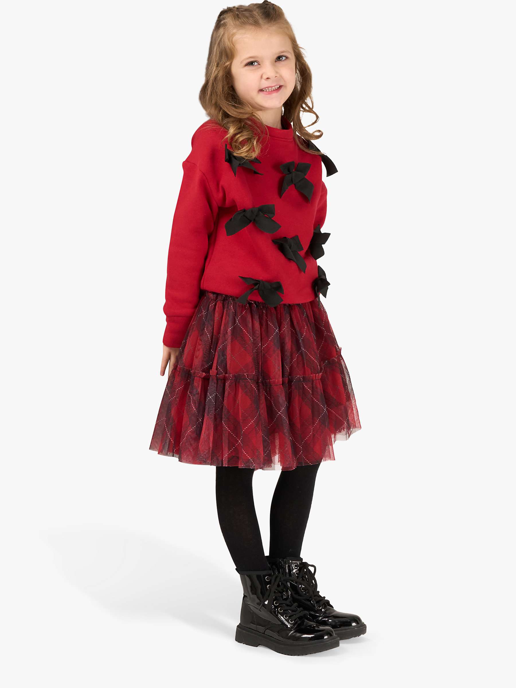 Buy Angel & Rocket Kids' Tartan Print Mesh Skirt, Red/Multi Online at johnlewis.com