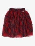 Angel & Rocket Kids' Tartan Print Mesh Skirt, Red/Multi