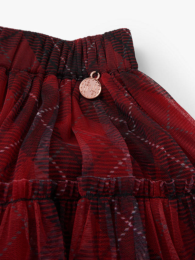 Angel & Rocket Kids' Tartan Print Mesh Skirt, Red/Multi