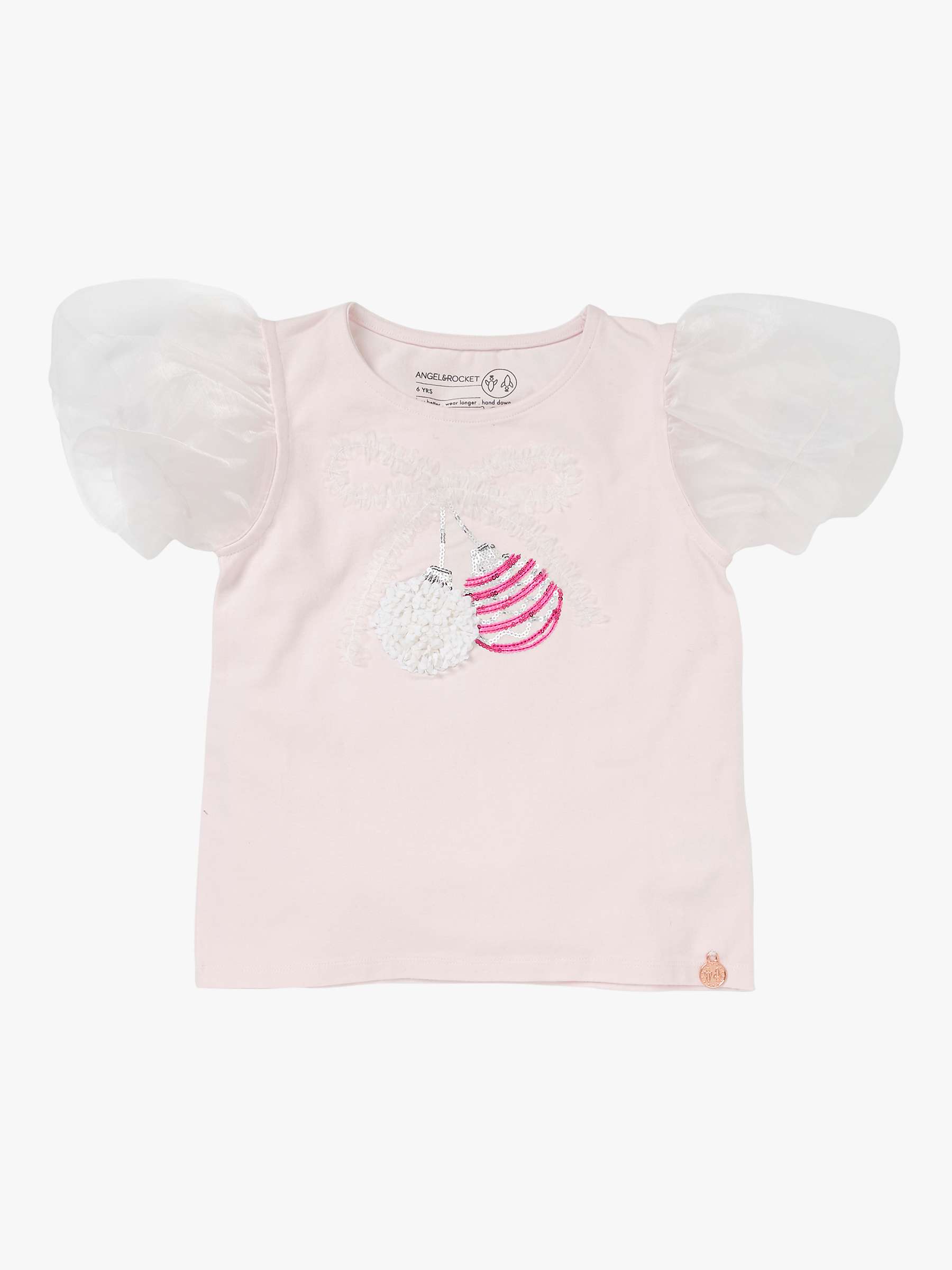 Buy Angel & Rocket Kids' Elodie Bauble Embellished Puff Sleeve T-Shirt, Pink Online at johnlewis.com